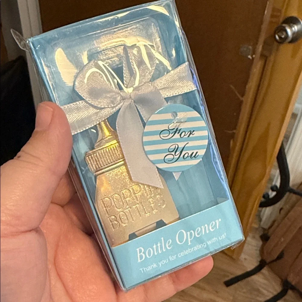 Gold Baby Bottle Bottle Opener - Blue Gift Box